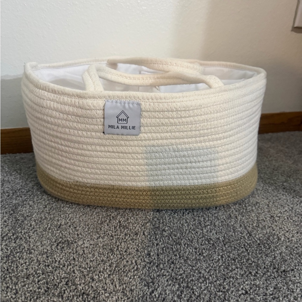 Cream and Tan Rope Storage Basket